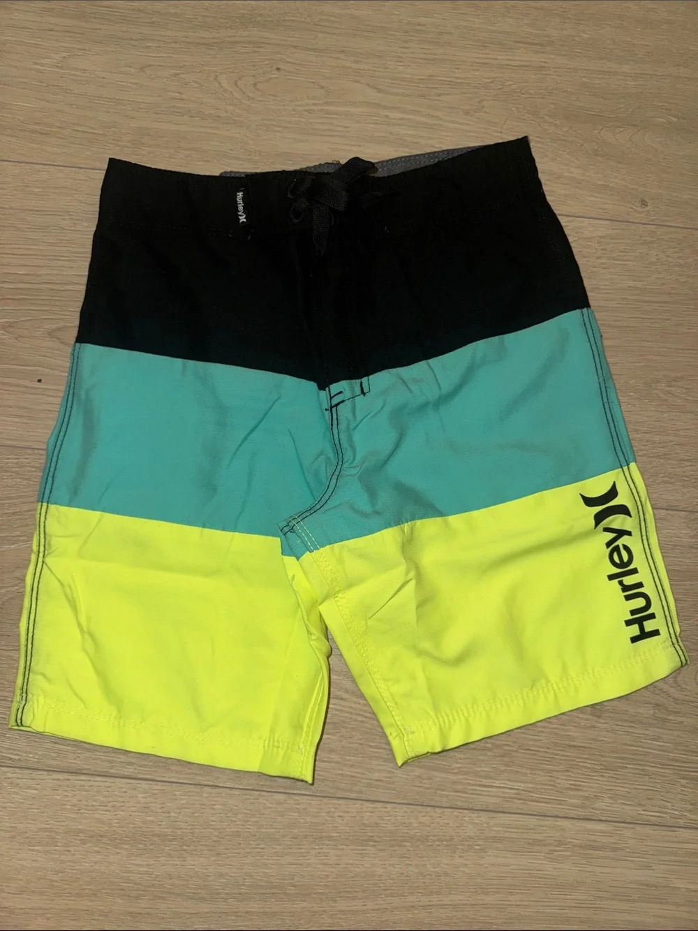 Hurley Kid’s Black, Teal & Neon Yellow Colorblock Swim Shorts